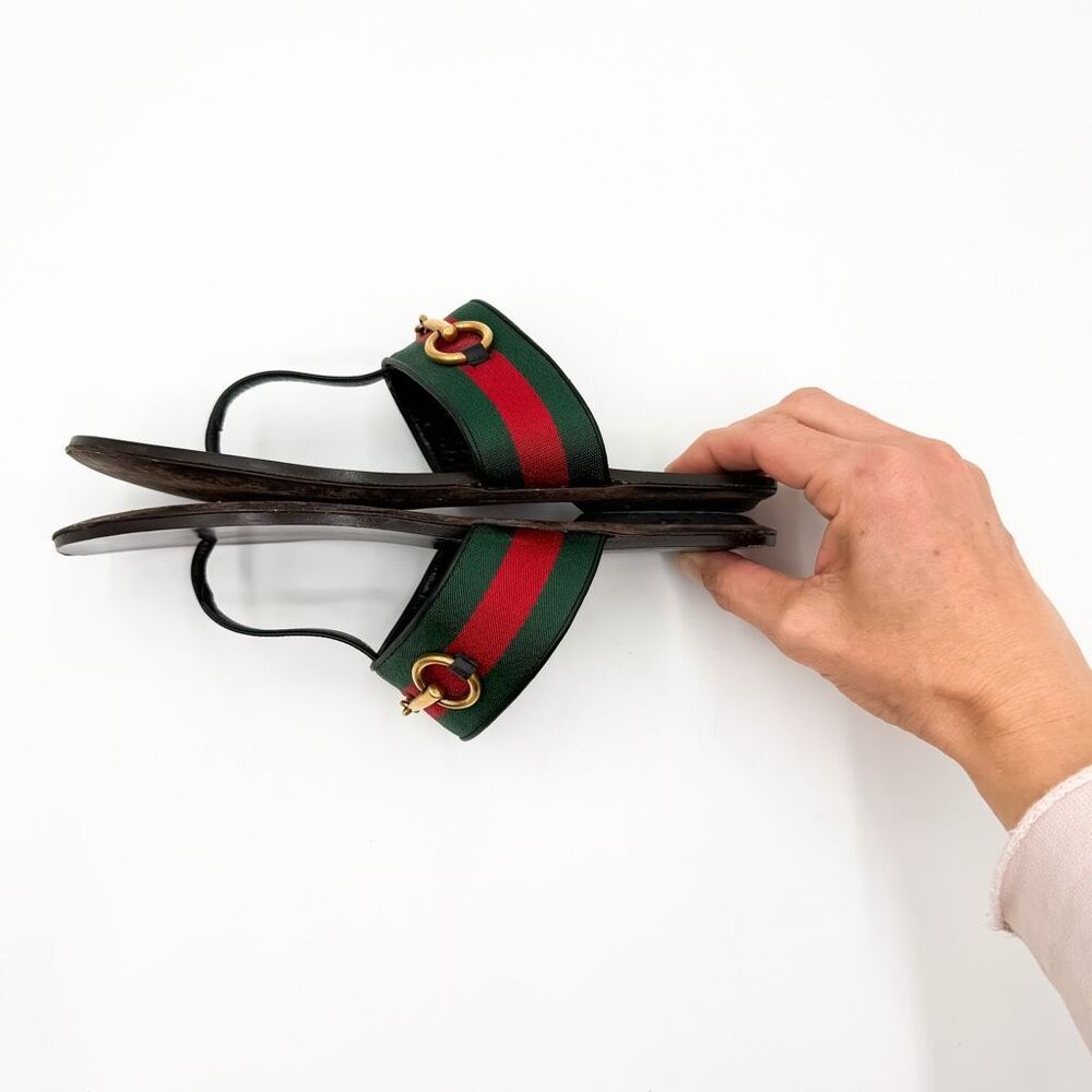 Gucci Horsebit Web Stripe Sandals Flip Flops Flats Slides 37, 7 - Picture 8 of 10